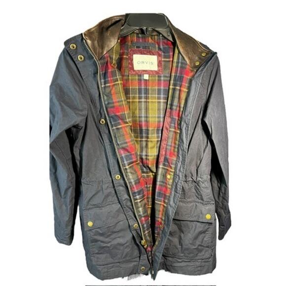 Orvis River Road Waxed Cotton Chore Coat Barn Jacket, Hooded | Sz S, Navy Blue - Picture 13 of 13